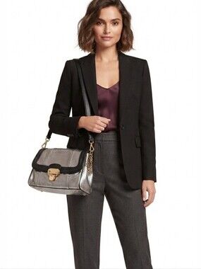 B. Makowsky Silver Black Flap Shoulder Bag